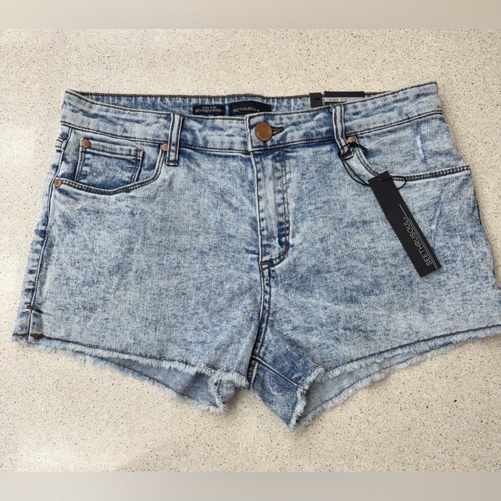 SeeThruSoul Denim Shorts Acid Light Wash High Rise Boyfriend Women's Sz 29 NWT